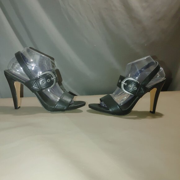 Black High Heel  Karl Lagerfeld Sandals Ankle Strap Slip On Open Toe Womens - Picture 7 of 8